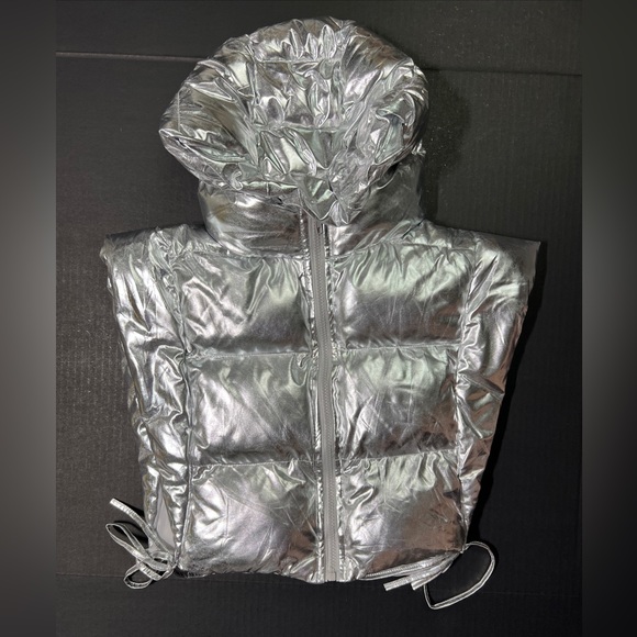 Half Heart Silver Metallic Shiny Vest Skirt Set Padded Qulited Puffer Womens S - Picture 9 of 15